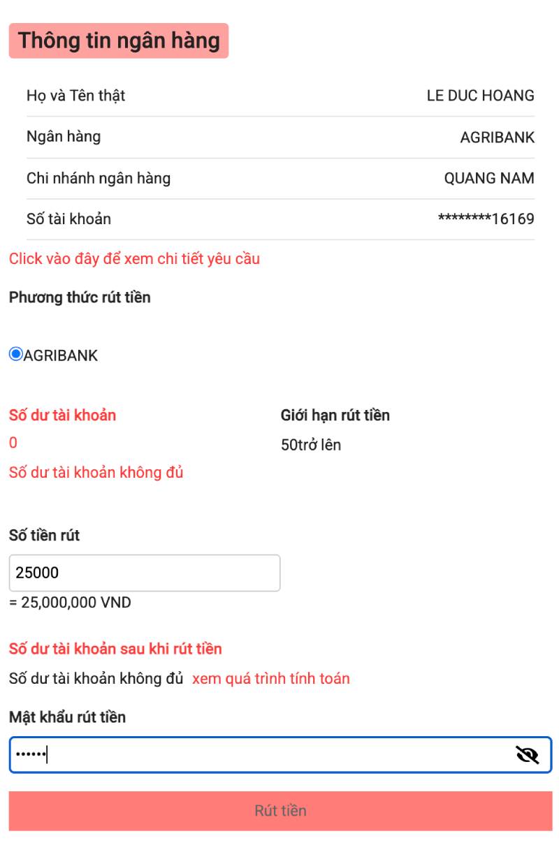 Bước 3: Gửi yêu cầu rút tiền