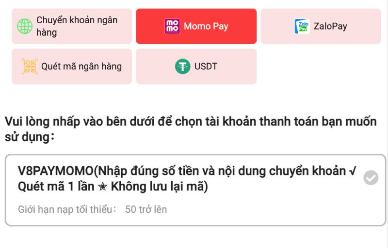 Nạp qua Momo Pay